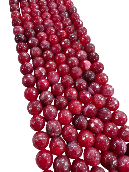 14mm Faceted Red with Hints of Pink Agate RARE FIND - The Bead Boss