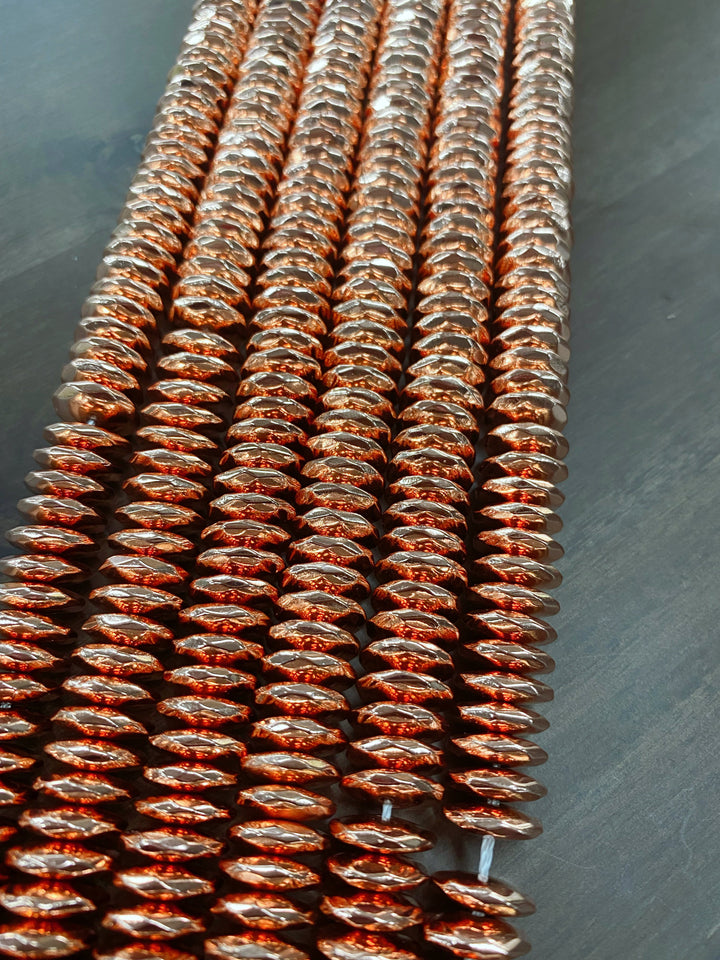 High Quality Natural Rose Gold color Hematite Beads, Rondelle Faceted Beads, 3x12mm Rose Gold Beads, 15inch FULL strand