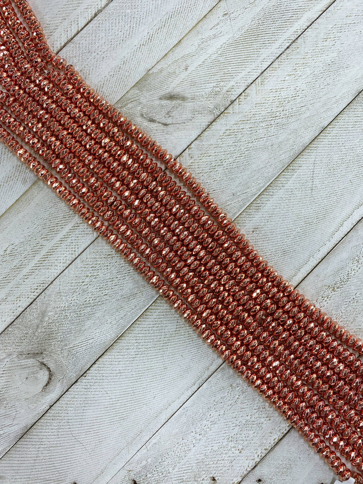 High Quality Natural Rose Gold color Hematite Beads, Rondelle Faceted Beads, 3x8mm Rose Gold Beads, 15inch FULL strand