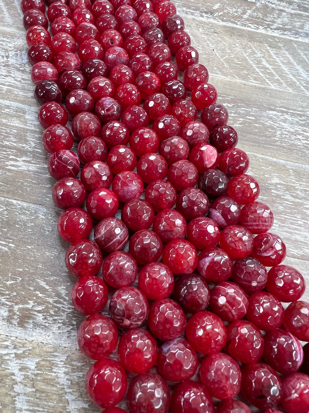14mm Faceted Red with Hints of Pink Agate RARE FIND - The Bead Boss