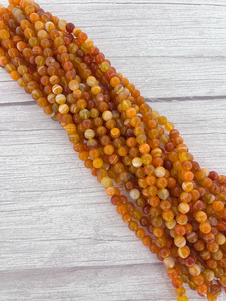 10mm Smooth Natural Agate Orange - The Bead Boss